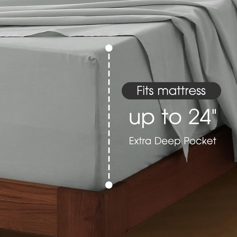 HYPREST Extra Deep Pocket Queen Sheet Sets Fits 18"-24" in Thick Mattress -100% Cotton Queen Sheet Set,Light Grey Sheets Soft Wrinkle Free Cooling Sheet Sets for Queen Bed Deep Pocket - Image 3